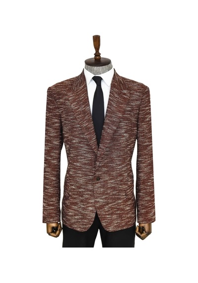 Wessi Desenli Slim Fit Spor Kahverengi Erkek Ceket - Wessi Kahverengi