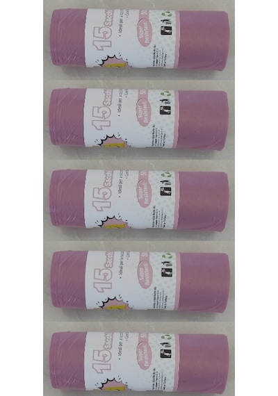 Pembe Çöp Poşeti 50x60 Cm 15'li Rulo, 5 Rulo 75 Adet