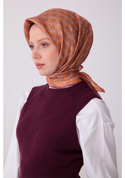 Belli Tivil Saf İpek Eşarp Ist 4308 - 33 Turuncu Batik Desen