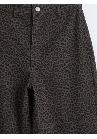 Lcw Modest Kahverengi Wideleg Leopar Desenli Kadın Jean Pantolon