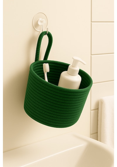 Mavaux Asep Askılı Halat El Dokuma Banyo Sepeti 25x20cm Duvara Asılabilir Çok Amaçlı Düzenleyici Ve Saklama Yeşil
