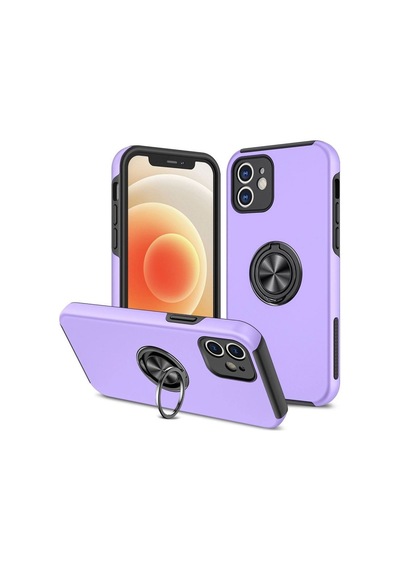Apple İphone 12 Kılıf Elit Yüzüklü Kapak - Mor Çok Renkli