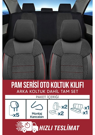 Pam Serisi Oto Koltuk Kılıfı Siyah-kırmızı
