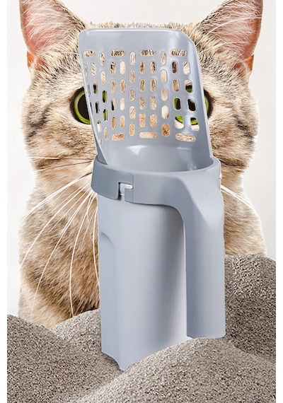 Elekli Poşet Hazneli Kedi Kum Temizleme Küreği Kum Küreği
