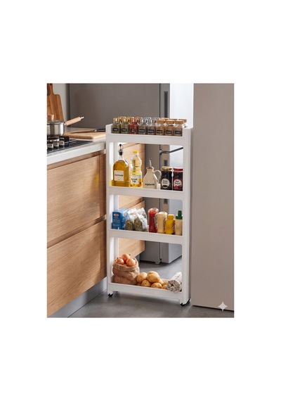 4'lü Slim Dar Alan Organizer Raf, Tekerlekli Çok Amaçlı Mutfak Ve Banyo Düzenleyici Beyaz Diğer