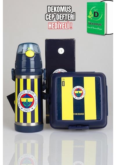 "dekomus Cep Defteri Hediyeli" Lisanslı Fenerbahçe 500 Ml Çelik Matara Ve Beslenme Kabı Seti 1907 Ahşap