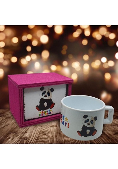 Panda Happy Birthday Doğum Günü Konsept Ahşap Kutulu Kupa Bardak