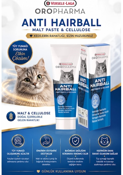 Versele - 680 - Laga Orop. Anti Hairball Kedi Malt - Muratech - Macunu 100g