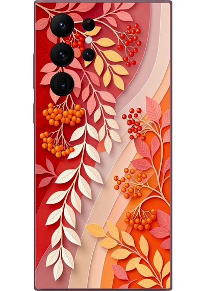 Samsung Galaxy S22 Ultra Uyumlu Kırmızı Beyaz İğdeler Baskılı Silikon Kılıf Renkli
