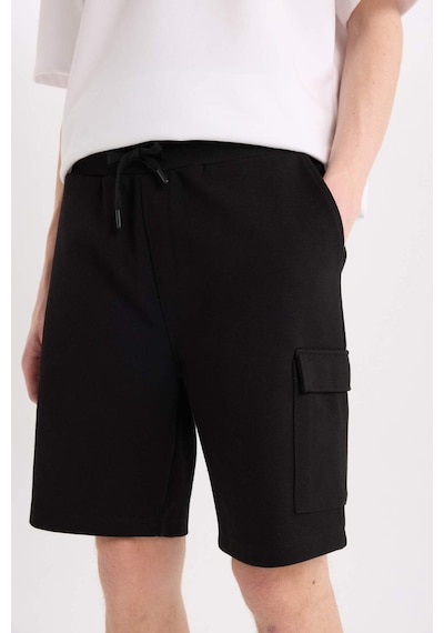 DeFacto Regular Fit Dokulu Düz Paça Kargo Cepli Basic Düz Şort B8796AX25SMBK81