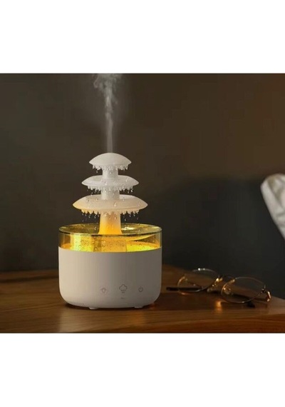3 Katlı Şelale Yağmur Tasarımlı Ultrasonik Aroma Difüzör 6 Renk Led Işıklı Hava Nemlendirici