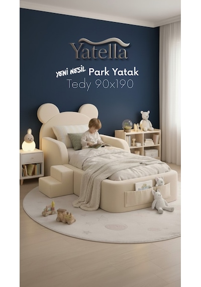 Yatella Luxury Tedyy Baza ve Başlıklı Montessori Full Sünger Yatak Seti 90 X 190 Bej
