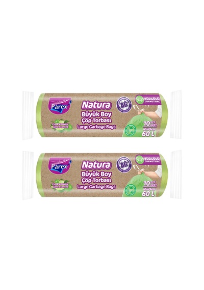 Natura Büzgülü 10'lu Çöp Torbası Büyük Boy 65 X 70 Cm İkili Paket