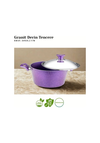 24 Cm Granit Derin Tencere Çelik Kapak - Violet Violet