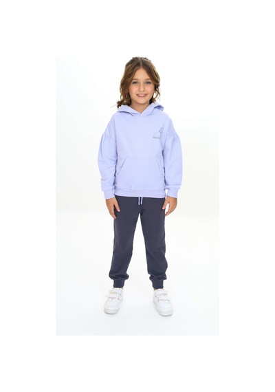 Toontoy Kids Toontoy Kız Çocuk Kapüşonlu Göğsü Yazı Baskılı Eşofman Takım Mavi