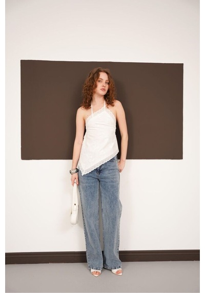 Verymoda Boyundan Askılı Güpür Bluz D2968 Krem