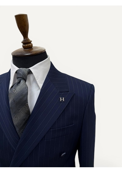 Hermose Sartorial Derin Lacivert Çizgili Kruvaze Takım Elbise
