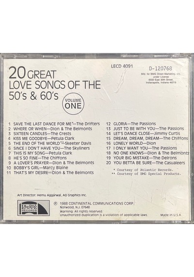 Müzik Cd Sidir Plak Değildir Cd 20 Great Love Songs Of The 50's