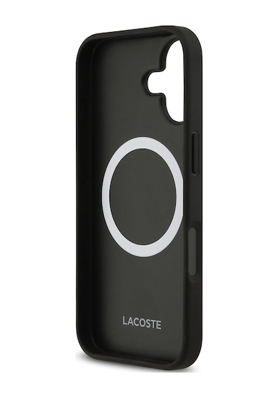 Apple Uyumlu iPhone 17 Kılıf Lacoste Lisanslı M-safe Şarj Özellikli Pu Deri Metal Logolu Kapak Siyah Siyah