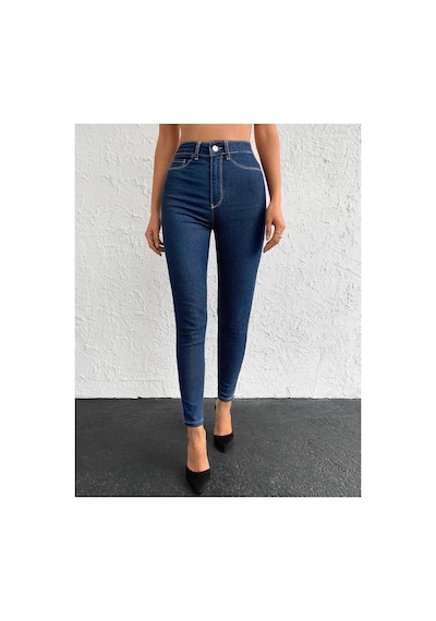 Kene Jeans Rahat Kalıp Lacivert Dar Paça Cepsiz Skinny Fit Jeans Lacivert