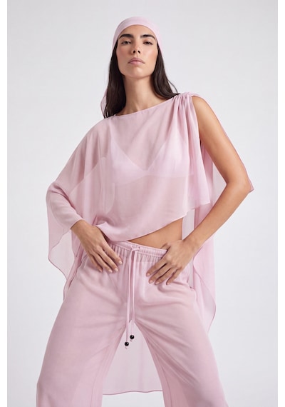 Holly Lolly Pelerinli Şal Detaylı Pantolonlu Şifon Harper Takım Pembe