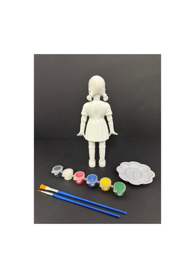 3d Squid Game Young Hee Doll Squid Game İn Ikonik Oyuncak Bebeği 15 Cm - Kendin Boya Hobi Ve Etkinlik Seti - Akrilik Boya + 2 Fırça