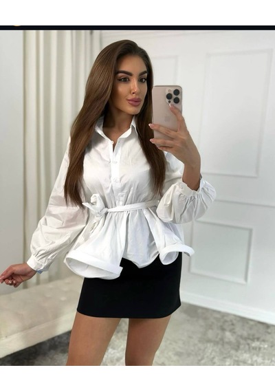 Vizon Beyaz Volanlı Pop Gömlek
