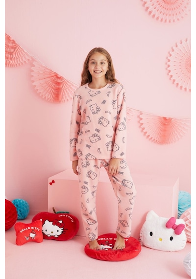 Siyah İnci Lisanslı Polar Çok Renkli Bisklet Yaka Pijama Takım Hk315 Somon