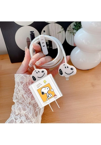 İphone 18w/20w İle Uyumlu Snoopy Şarj Kılıfı, Şarj Kablosu Örme Aparatı, Toparlayıcı, Kablo Koruyucu