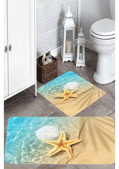 Rovigo Home Baskılı Kaymaz Taban 2'Li Banyo Paspas Takım Rvg5000-100x60-60x50 Çok Renkli