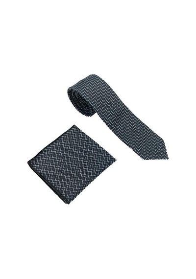 Brianze Siyah Beyaz Desenli Kravat Mendil Set (524721800) Siyah
