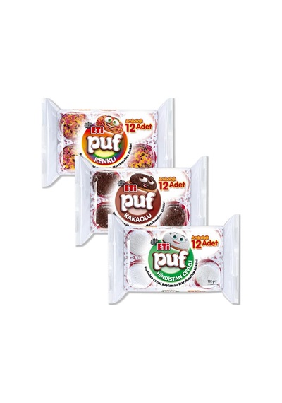 Eti Puf 12 Li Kakaolu-karışık-hindistan Cevizli 3 Lü Karma Paket
