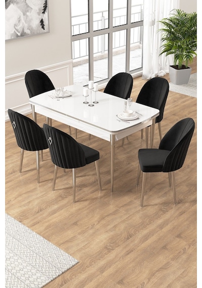 Canisa Edaf Serisi 80x132 Açılabilir Beyaz Mutfak Masa Takımı 6 Siyah Sandalye Krom Detay Masa Beyaz Sandalye Siyah Ayak Gold Canisa Edaf Serisi 80x132 Açılabilir Beyaz Mutfak Masa Takımı 6 Siyah Sandalye Krom Detay Masa Beyaz Sandalye Siyah Ayak Gold
