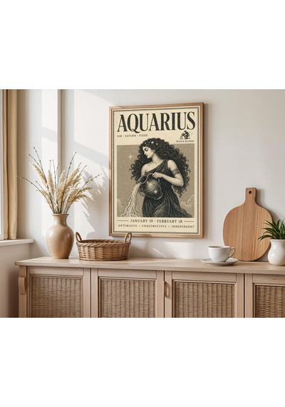 Kova Burcu Posteri, Su Taşıyıcı Astroloji Baskısı, Şık Burç Sanatı, Boho Yatak Odası Dekorasyonu