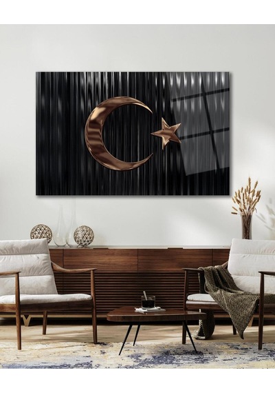 Türk Bayrağı Cam Tablo Bakır Renk Modern Ev Ofis Salon Kurum Hediyelik Tablo
