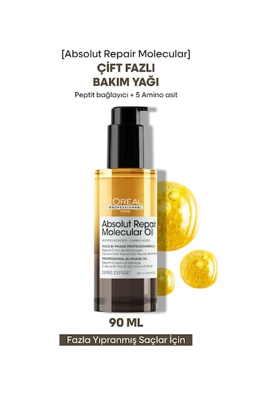 L'Oréal Paris Absolut Repair Molecular Çift Fazlı Profesyonel Saç Bakım Yağı 90 Ml