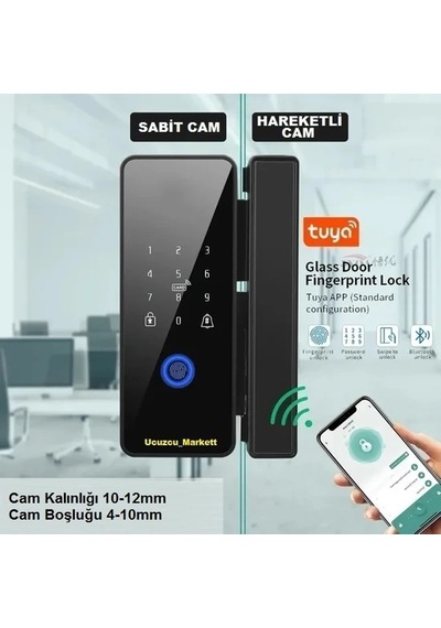 Akıllı Cam Kapı Kilidi Parmak Izi+şifre+kart+bluetooth İle Açma
