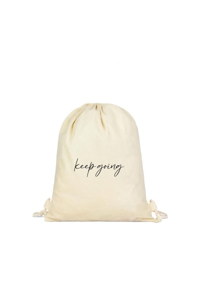 Tabby Design Keep Going Motto Baskılı Büzgülü Sırt Çantası - Krem