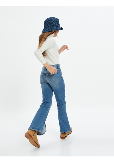 Koton Bol Paça Kot Pantolon Pamuklu - Wide Leg Jean Orta İndigo 4wkg40013ad İndigo
