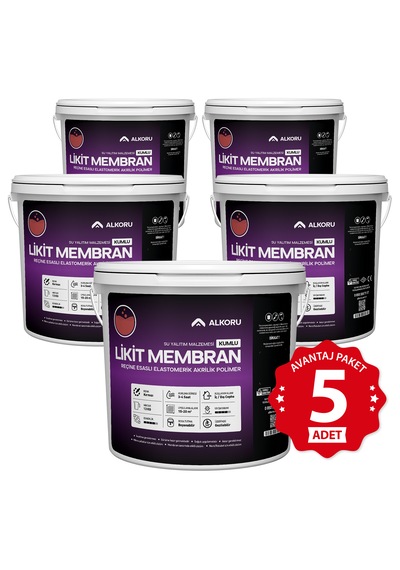 Alkoru 5 Adet 13 Kg Kırmızı Kumlu Likit Membran Renkli Reçine Esaslı Sıvı Su Yalıtım Malzemesi Avantaj Paket