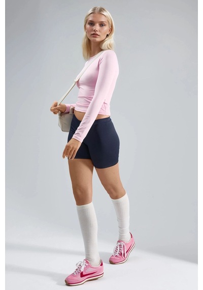 Hiccup Busem Slim Fit Yuvarlak Yaka Uzun Kollu Bluz Toz Pembe