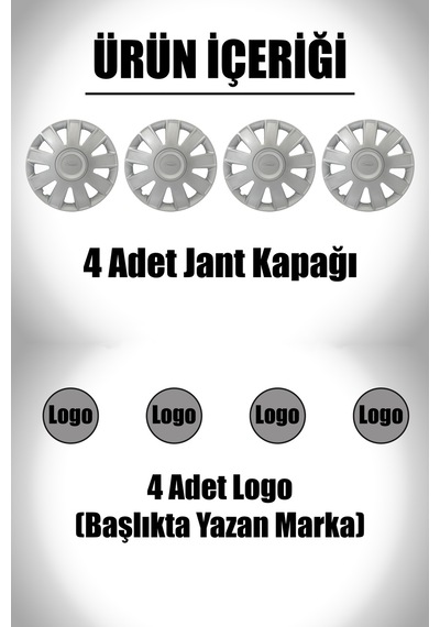 Ford Connect 15" İnç Uyumlu 4 Adet 1 Takım Gri Jant Kapağı