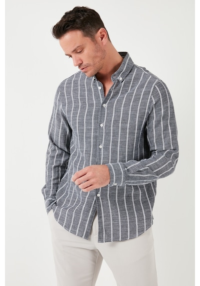 Buratti Pamuklu Çizgili Regular Fit Düğmeli Yaka Erkek Gömlek Cf21S112480 Siyah-Beyaz