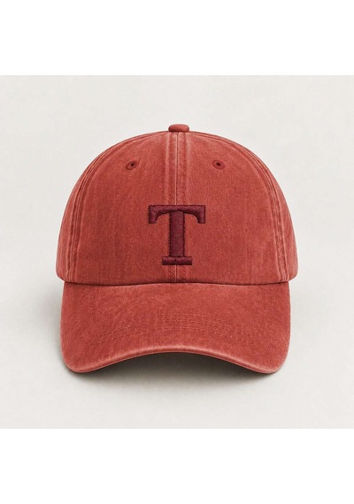 Tesbihane Unisex Vintage Beyzbol Şapkası - İsme Özel Harf Nakışlı - Eskitme Kumaş - Metal Tokalı Turuncu