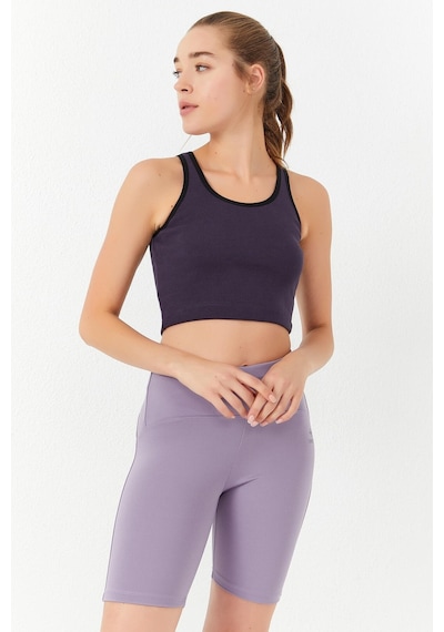 Tommy Life Mor Basic Sıfır Kol Dar Kalıp U Yaka Kadın Crop Top Atlet - 97162 Mor