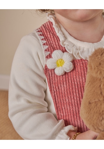 Noble Kids Pudra Papatya Detaylı Kız Bebek Salopet İkili Takım - 9 Ay-3 Yaş Pudra