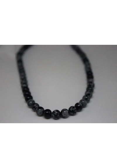 Kar Tanesi Obsidyen Taşı Yarım Dizi 6 MM 18 CM Çok Renkli