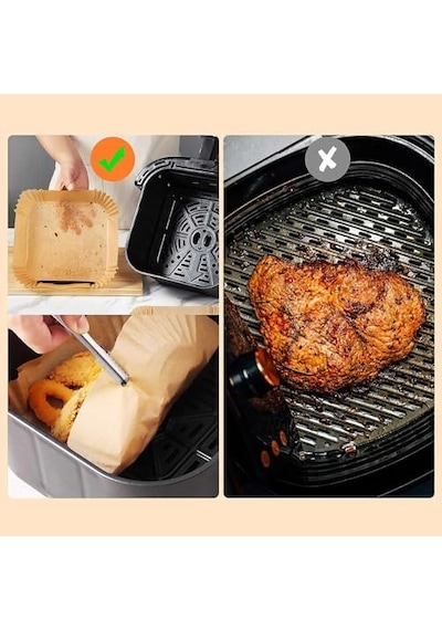 Airfryer Pişirme Kağıdı,xl-xxl Büyük Boy, Kare, 100 Adet Hava Fritöz Parşömen Fırın Kağıdı Tek Kullanıml