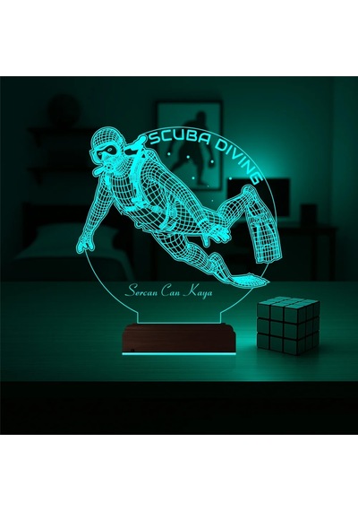 Luvivia Scuba Diving Dalgıç Hediye Kişiye Özel 3d Lamba - Masa Gece Lambası