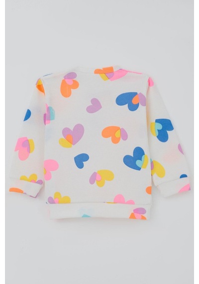 Breeze Kız Bebek Pijama Takımı Omuzdan Patlı Renkli Kalp Desenli 4 Ay-1 Yaş, Beyaz Beyaz